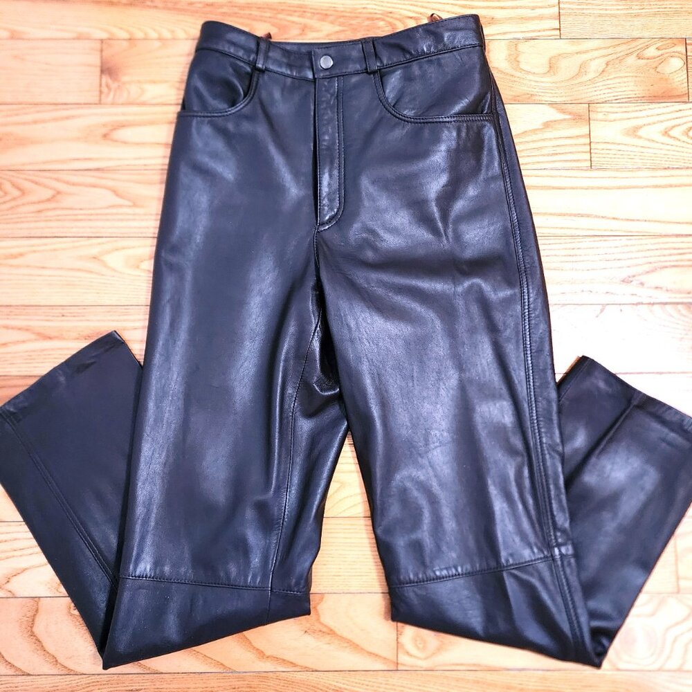 Bianca Nygard Women's Chocolate Brown High Waisted Leather Pants Size 8 - Picture 4 of 8